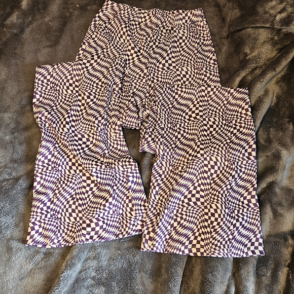 SHEIN Pants - SHEIN Purple and White Checkered Flared Bell Bottoms